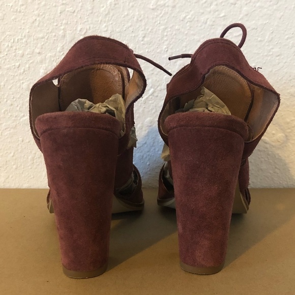 SCHULER & SONS Slingback Heels Womens 8 Burgundy Open Toe Suede Anthropologie - Picture 4 of 10
